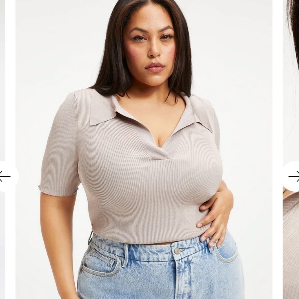 Good American Ribbed Polo top in Mink001